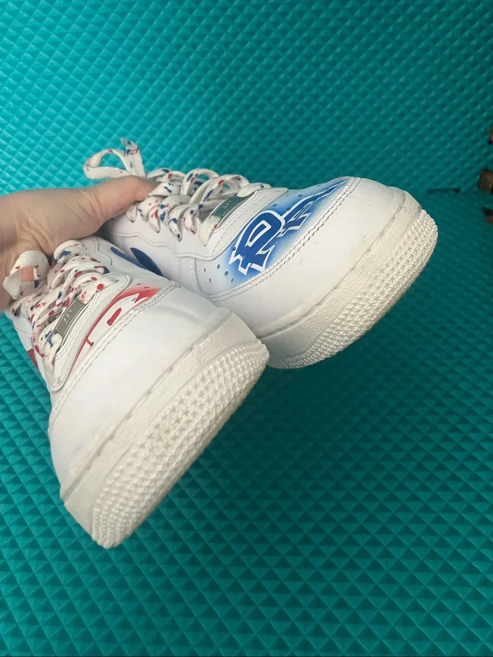 Nike Air Force 1 Customized Puerto Rican flag designs White Sneakers | 11.5